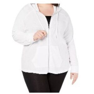 Calvin Klein Ruched-Sleeve Zip Hoodie White 2X NWT